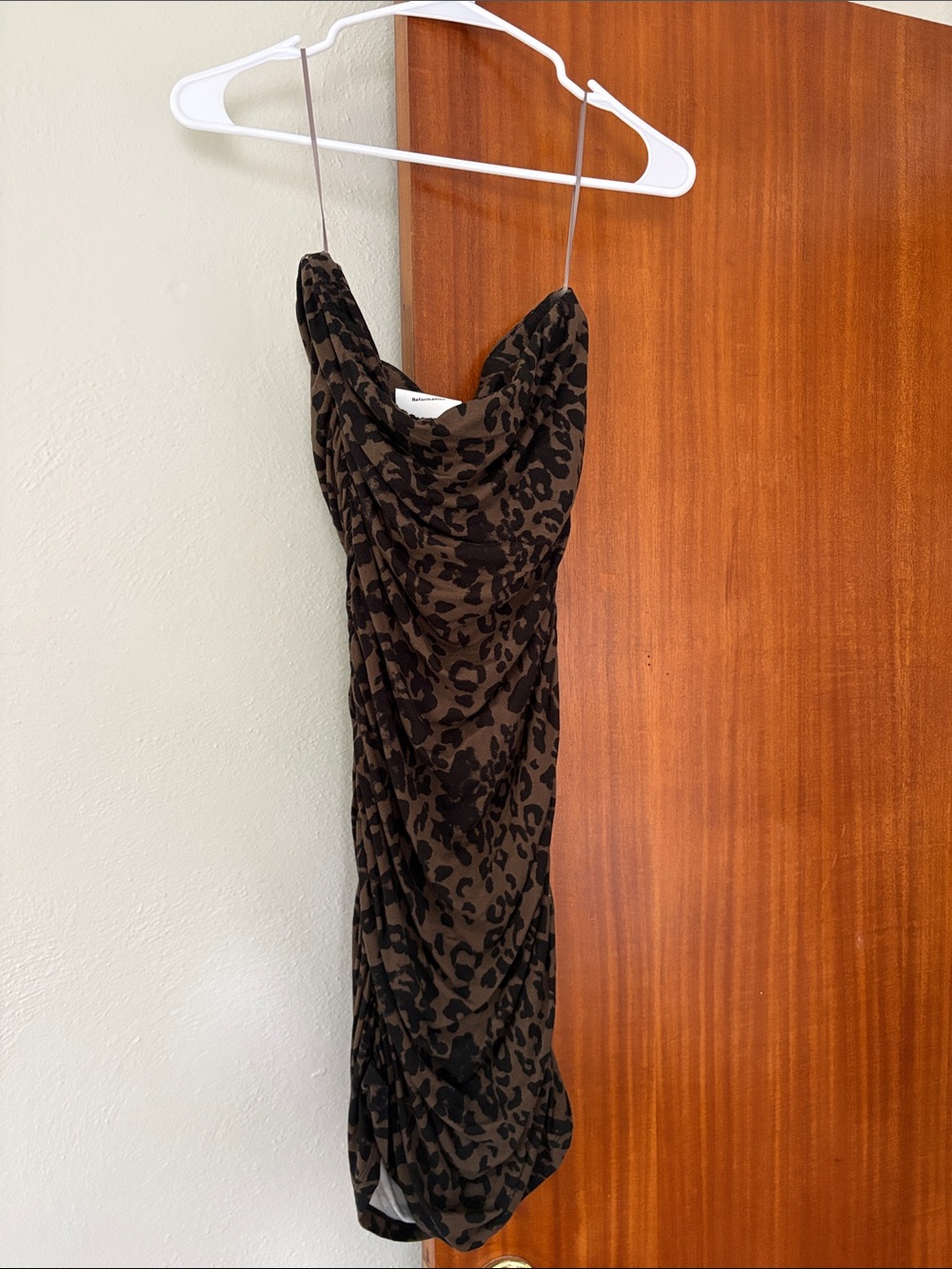 Reformation Brown and Black Leopard Midi strapless Dress